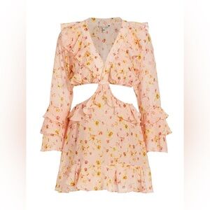Sinesia Karol Steffany Floral Chiffon Dress Cutout Pink Small